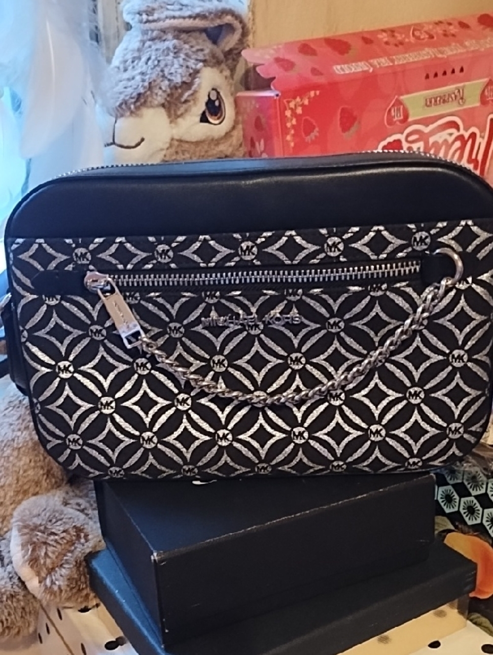 Michael Kors Jet Set Large Metallic Logo Jacquard Crossbody Bag